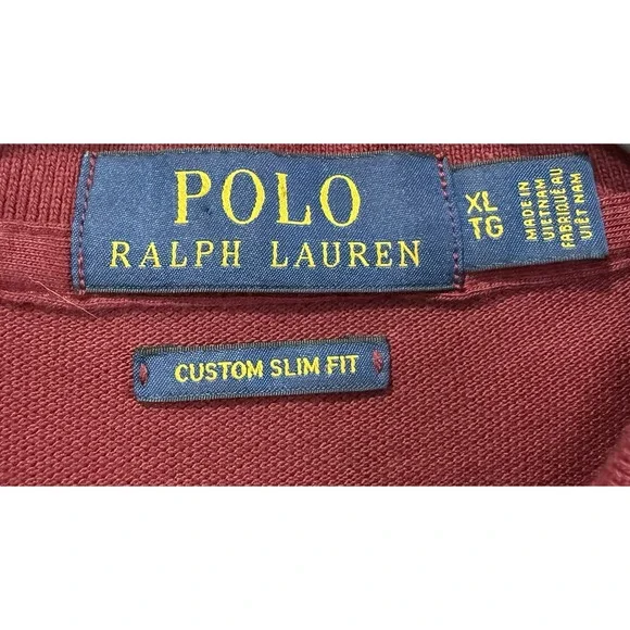 Polo Ralph Lauren Custom Slim Fit Polo Burgundy Green Big Pony Sleeve Patch M - Picture 3 of 4